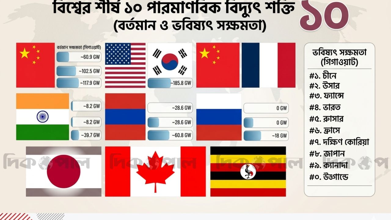 পারমাণবিক শক্তির দৌড়ে কে এগিয়ে? শীর্ষ ১০ দেশের তালিকায় বড় চমক!